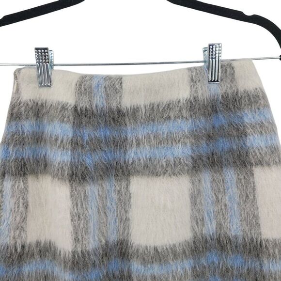 Versona Wool Blend Blue White Plaid Fuzzy Mini Skirt Sz 0 Old Money Soft Girl - Picture 7 of 9